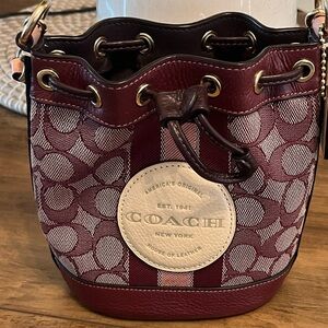 Coach Burgundy and Cream Mini Bag